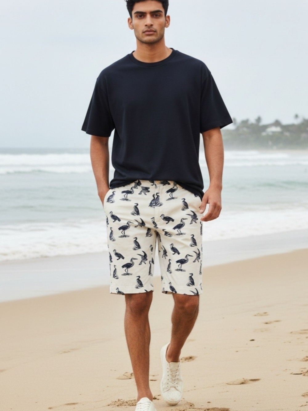 Elwood Size 33 Men's White Pelican Print Shorts